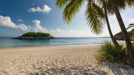 Panoramic view of the beach at Seychelles.の写真素材
