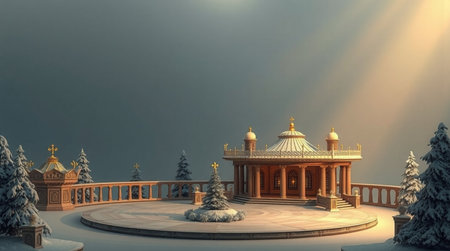 gazebo in winter forest, 3d render illustration.の写真素材