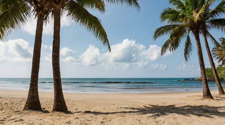 palm trees on the sandy beach of the Caribbean sea, Dominican Republicの写真素材