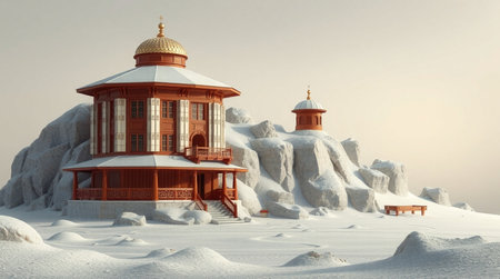 3D CG rendering of snow mountain and building. 3D illustration.の写真素材