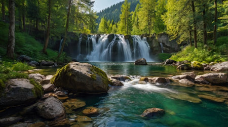 Beautiful waterfall in the Carpathian Mountains, Transylvania, Romaniaの写真素材