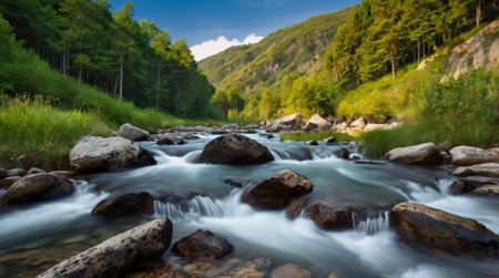 Mountain river in the Carpathians, Ukraine. Long exposureの写真素材