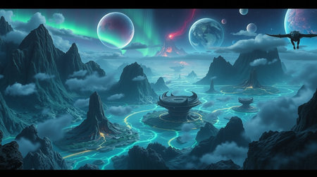 Fantasy alien planet. 3d illustration. Elements of this image furnished by NASA