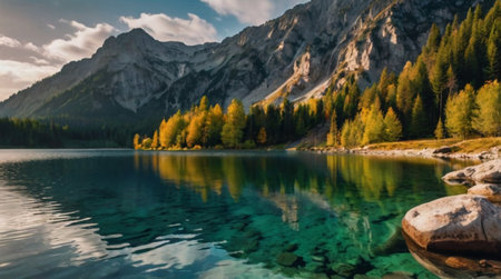 panoramic view of lake braies in south tyrol italy