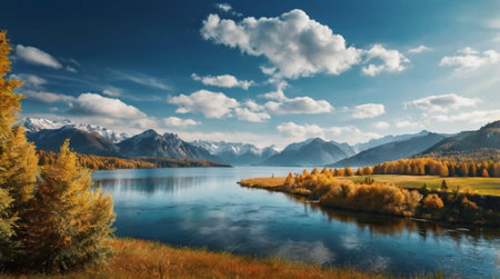 Autumn landscape in the Altai Mountains, Russia. Panoramaの写真素材
