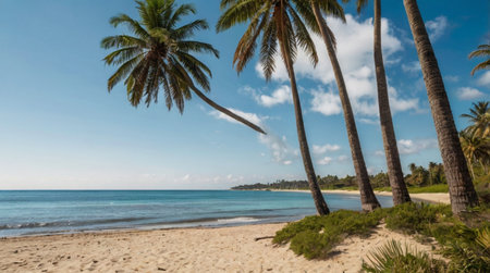 Palm trees on the beach in Guadeloupe, Caribbeanの写真素材