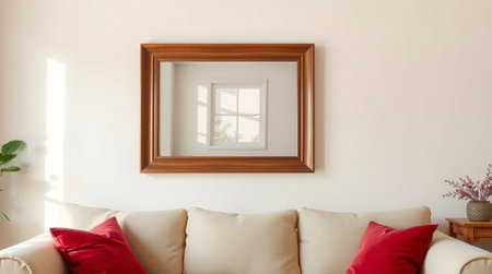 Interior of a modern living room with a sofa and a picture frame