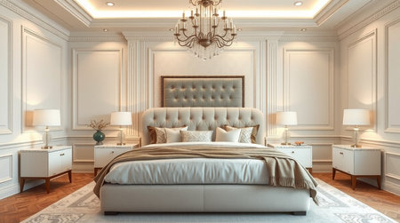 3d render luxury classic bedroom suite in classic style with luxurious furnitureの写真素材