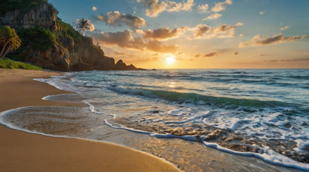 Sunset on the beach of Praia do Forte, Brazil