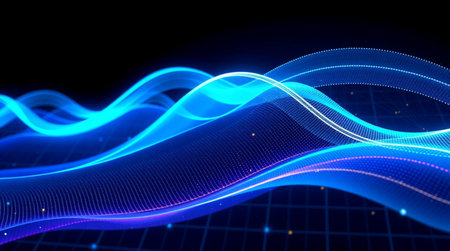 abstract blue wavy lines on dark background, 3d render