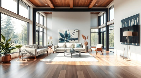 large luxury modern bright interiors Living room illustration 3D rendering computer digitally generated imageの写真素材