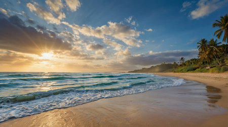 Panoramic view of beautiful tropical beach at sunset, Sri Lanka