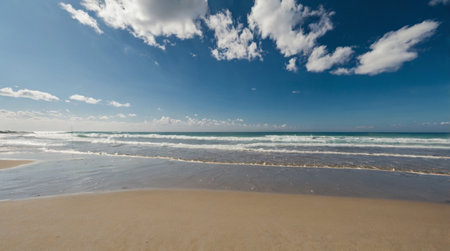 tropical beach with white sand, turquoise water and blue skyの写真素材