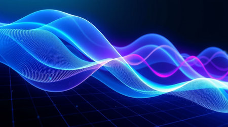 3d illustration of abstract blue background with dynamic waves, lines and particles