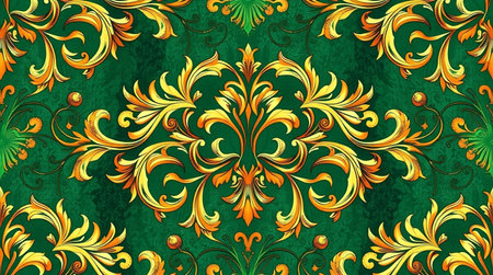 Seamless floral pattern in retro style. Vector illustration. Green background.の写真素材