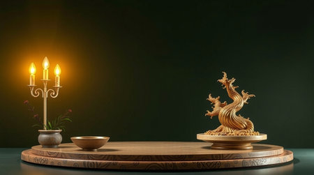 3d render of golden podium for product displayの写真素材