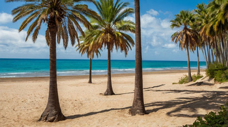 Palm trees on the beach in Puerto de la Cruz, Tenerifeの写真素材