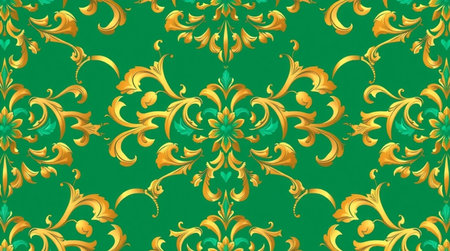 Seamless pattern in the style of Baroque. Turquoise and gold.