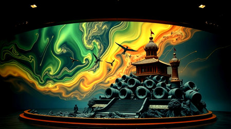 3D rendering of the temple in the form of planets and stars