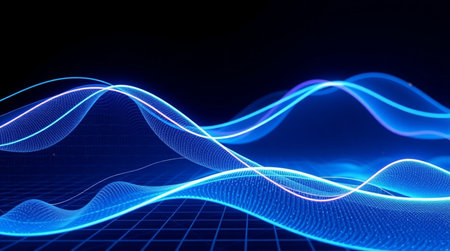 3D illustration of abstract technology background with blue waves. 3D renderingの写真素材