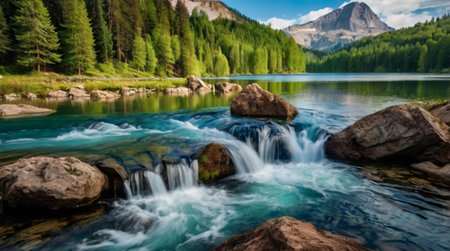 Mountain lake with clear turquoise water. Mountain landscape.の写真素材
