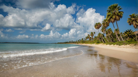 Panoramic view of a beautiful tropical beach in Dominican Republic.の写真素材