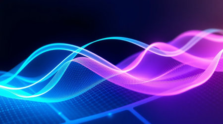 3d render of abstract technology background with glowing particles, lines and waves