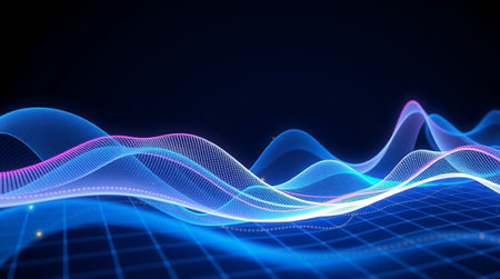 abstract wave of glowing particles on a dark background. 3d rendering