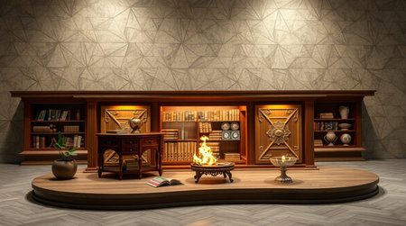 3D rendering of a vintage bookshelf in a room.の写真素材