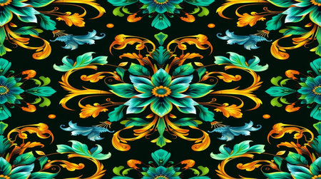 Seamless floral pattern in baroque style. Stylized flowers and leaves.の写真素材