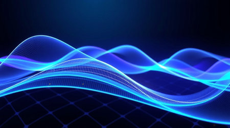 abstract blue wave lines on dark background - technology and science background
