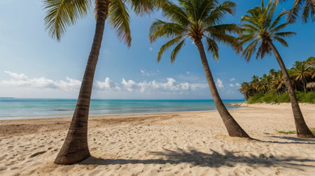 Coconut palm trees on the beach at Seychellesの写真素材