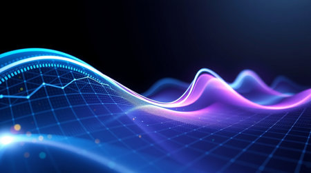 3d rendering of abstract technology digital sound wave on dark background.