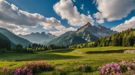 Panoramic view of the Dolomites in summer, Italyの写真素材