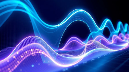 3d rendering of abstract technology background with glowing particles. Futuristic digital wave.