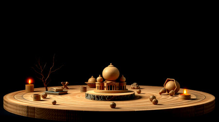 3d illustration of Ramadan Kareem background with lanterns and mosqueの写真素材