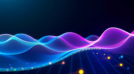 3d render, abstract digital background with flowing particles, sound waveの写真素材