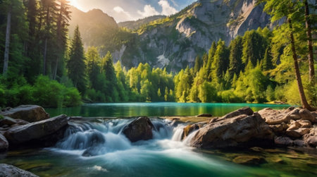 Mountain lake in the Dolomites, Italy. Beautiful summer landscape