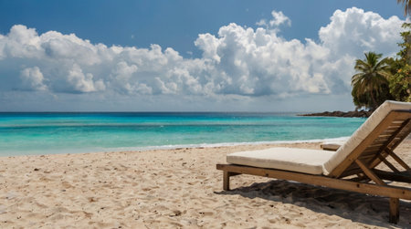 Beautiful beach with chaise longue and turquoise water