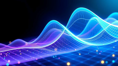 3D illustration of abstract digital wave with particles. Technology background.