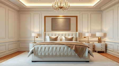 3d rendering luxury classic bedroom suite in classic style with wood wallの写真素材