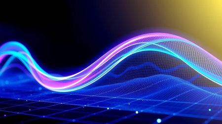 Futuristic technology wave background with glowing particles. 3d rendering
