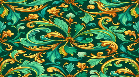 Seamless pattern with gold and green ornament. Vector illustration.の写真素材