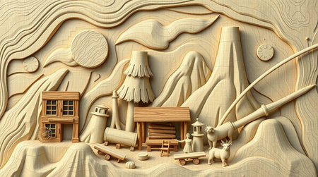 Wooden toys on the background of the nature. 3d renderingの写真素材