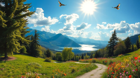 Beautiful summer landscape in the mountains. Panoramic view.の写真素材