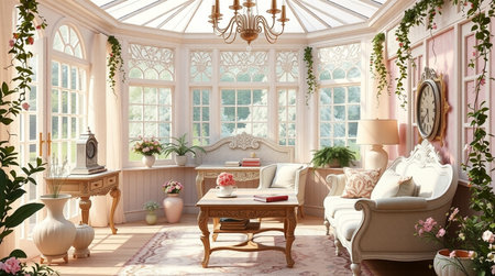Luxury living room in Victorian style. 3D rendering.の写真素材