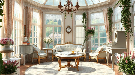 Luxury living room with a large window. 3d rendering