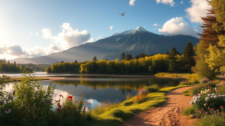 Mt.Fuji and lake in Yamanashi, Japanの写真素材