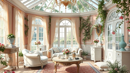 Interior of a classic living room with a large window - 3D renderの写真素材
