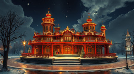 The Tsaritsyno Park in Moscow at nightの写真素材